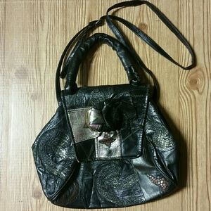 Vintage leather patchwork snap style purse